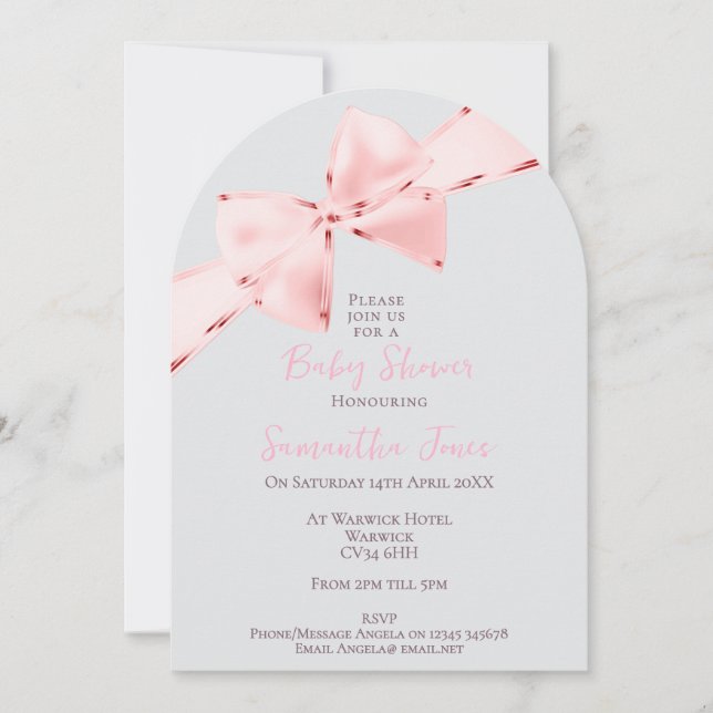 Elegant Arch Pink Coquette Bow Girl Baby Shower Invitation (Front)