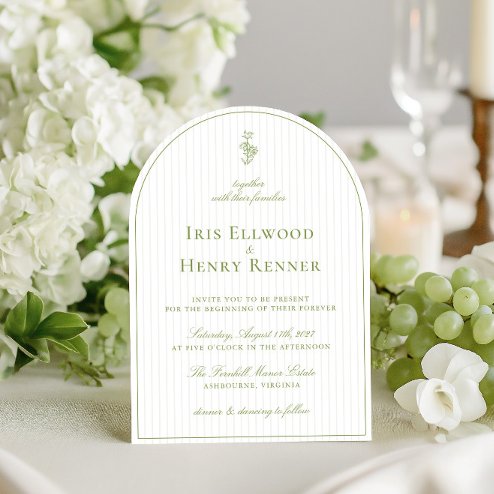 Wedding Invitations - Pink Dramatic personalized gifts for you Elegant arch sage green and beige stripe wedding invitation