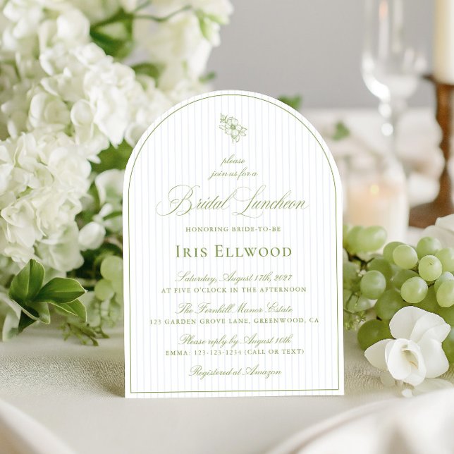 Elegant Arch Sage Green & Blue Bridal Luncheon Invitation (Elegant Arch Sage Green & Blue Bridal Luncheon Invitation)