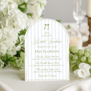 Elegant Arch Sage Green & Blue Bridal Luncheon Invitation