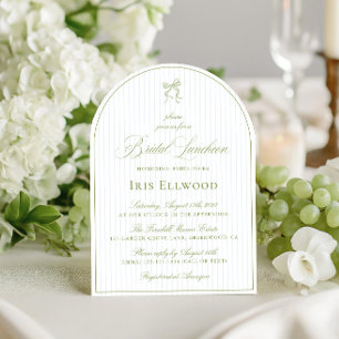 Elegant Arch Sage Green & Blue Bridal Luncheon Invitation