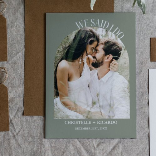 Elegant  Arch Sage Green Elopement announcement