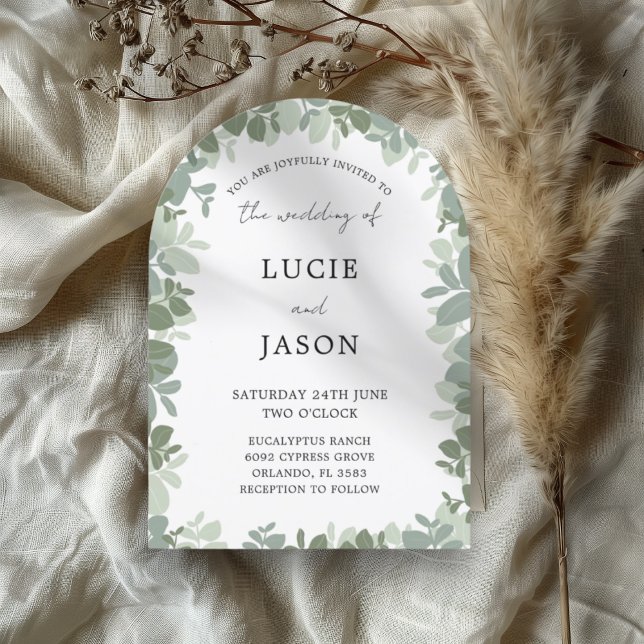 Elegant Arch Sage Green Eucalyptus Wedding Invitation (Creator Uploaded)