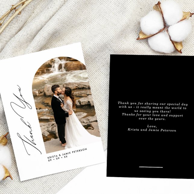 Elegant Arch & Script Photo Wedding Thank You Card (Creator Uploaded)