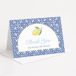 Elegant Arch Shape Amalfi Lemons Bridal Shower Letterpress Thank You Card