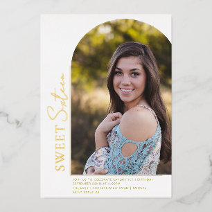 Elegant Arch Shape Sweet 16 Rose Gold Photo Foil Invitation