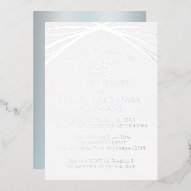 Elegant Arch Silver 25th Wedding Anniversary Party Foil Invitation (Front/Back)