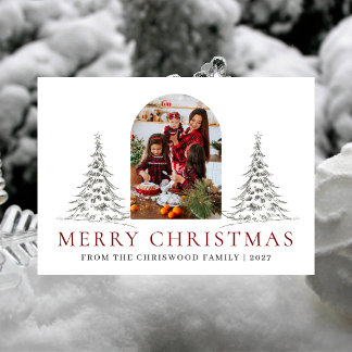 Elegant Arch Sketch Tree Merry Christmas Photo Holiday Card