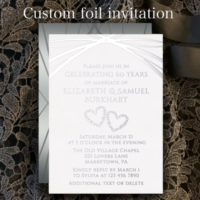 Elegant Arch Unique Heart 60th Wedding Anniversary Foil Invitation (Easily customize this template for a unique elegant arch wedding anniversary party invitation.)