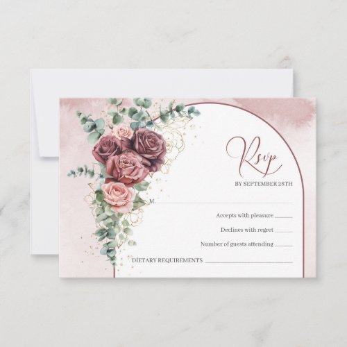 Elegant arch watercolor blush burgundy rsvp card
