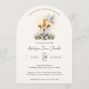 Elegant Arch Watercolor Catholic Baptism  Invitation