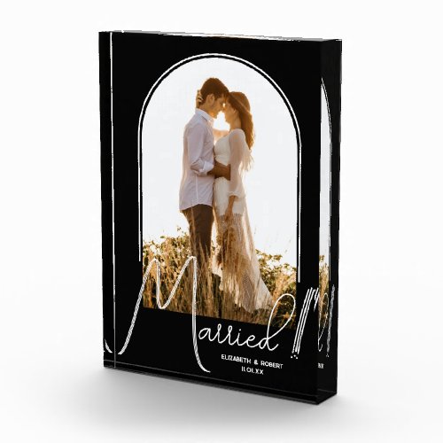 Elegant Arch Wedding Black Photo Block