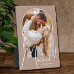 Elegant Arch Wedding Photo Beige Plaque<br><div class="desc">A special keepsake features your wedding photo in an elegant arch design with the text "Married" in chic text along with your names and wedding date on a beige background. Beautiful gift for your family and a fabulous memory to display in your own home. BACKGROUND color can be changed! MORE...</div>