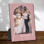 Elegant Arch Wedding Photo Dusty Rose Plaque<br><div class="desc">A special keepsake features your wedding photo in an elegant arch design with the text "Married" in chic text along with your names and wedding date on a dusty rose background. Beautiful gift for your family and a fabulous memory to display in your own home. BACKGROUND color can be changed!...</div>