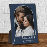 Elegant Arch Wedding Photo Navy Blue Plaque<br><div class="desc">A special keepsake features your wedding photo in an elegant arch design with the text "Married" in chic text along with your names and wedding date on a navy blue background. Beautiful gift for your family and a fabulous memory to display in your own home. BACKGROUND color can be changed!...</div>
