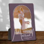 Elegant Arch Wedding Photo Purple Plaque<br><div class="desc">A special keepsake features your wedding photo in an elegant arch design with the text "Married" in chic text along with your names and wedding date on a purple background. Beautiful gift for your family and a fabulous memory to display in your own home. BACKGROUND color can be changed! MORE...</div>