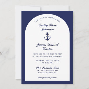 Elegant Arch White & Navy Blue Nautical Wedding Invitation