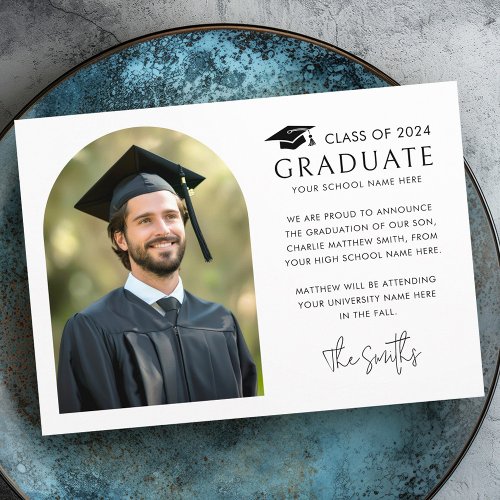 Elegant arch white photo graduation cap announcement