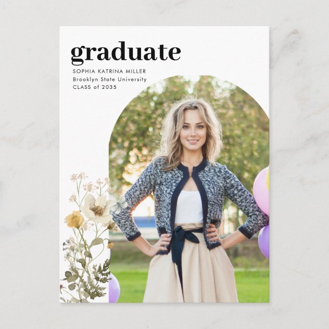 Elegant Arch Wildflower Photo Graduate Graduation Postcard (Front)