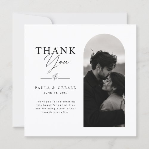 Elegant Arched Black & White Photo Wedding  Thank You Card