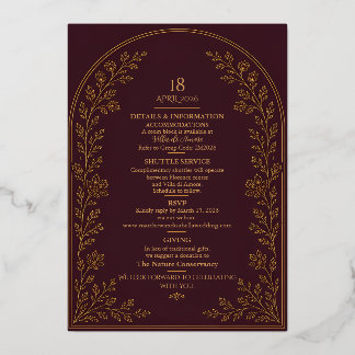 Elegant Arched Burgundy and Gold Foil Invitation