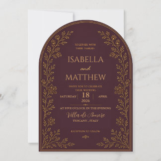 Elegant Arched Burgundy and Gold Invitation