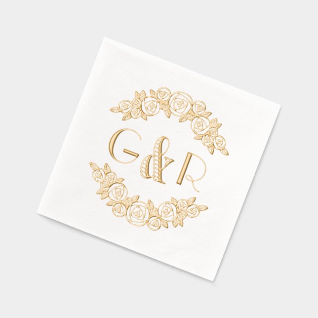 Elegant Arched Roses #6 Round Two Initial Foil Napkins (Left)