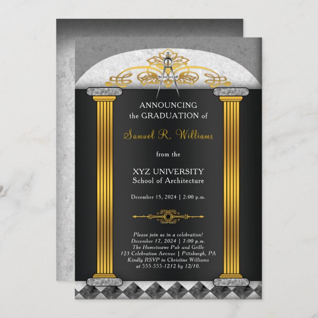 Elegant Architect Architecture Compass Graduation Invitation (Front/Back)
