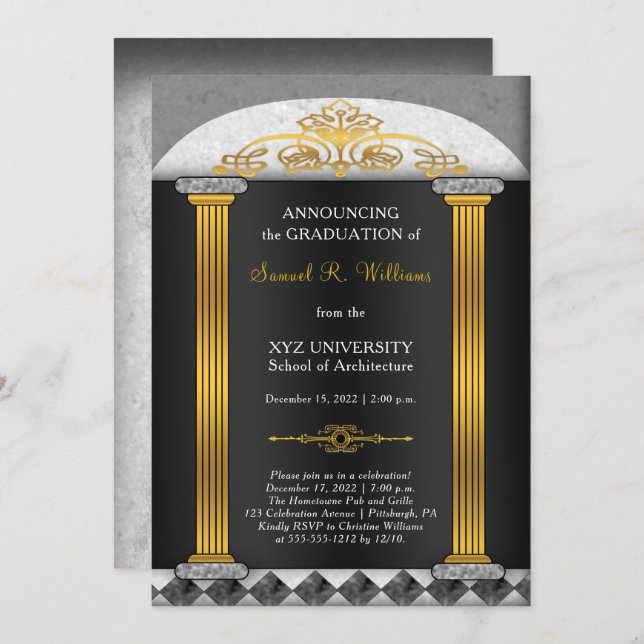 Elegant Architect Architecture Graduation Invitation (Front/Back)