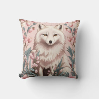Elegant Arctic Fox Pink Floral Throw Pillow