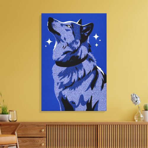 Elegant Arctic Wolf Blue Monochrome Editorial Art Canvas Print