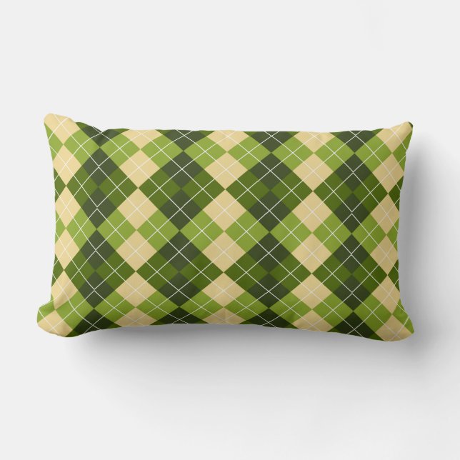 Elegant Argyle Pattern in Green and Yellow Diamond Lumbar Pillow (Front)