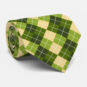 Elegant Argyle Pattern in Green and Yellow Diamond Neck Tie