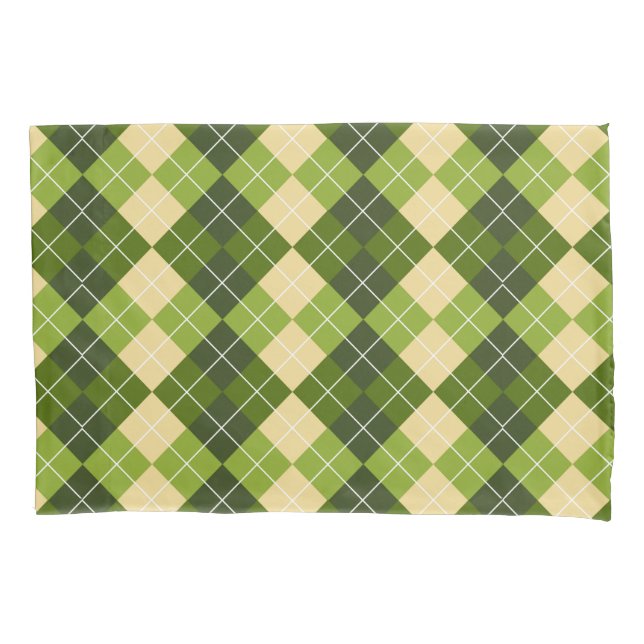 Elegant Argyle Pattern in Green and Yellow Diamond Pillow Case (Front-Left)