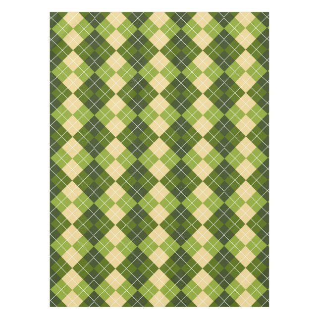 Elegant Argyle Pattern in Green and Yellow Diamond Tablecloth (Front)