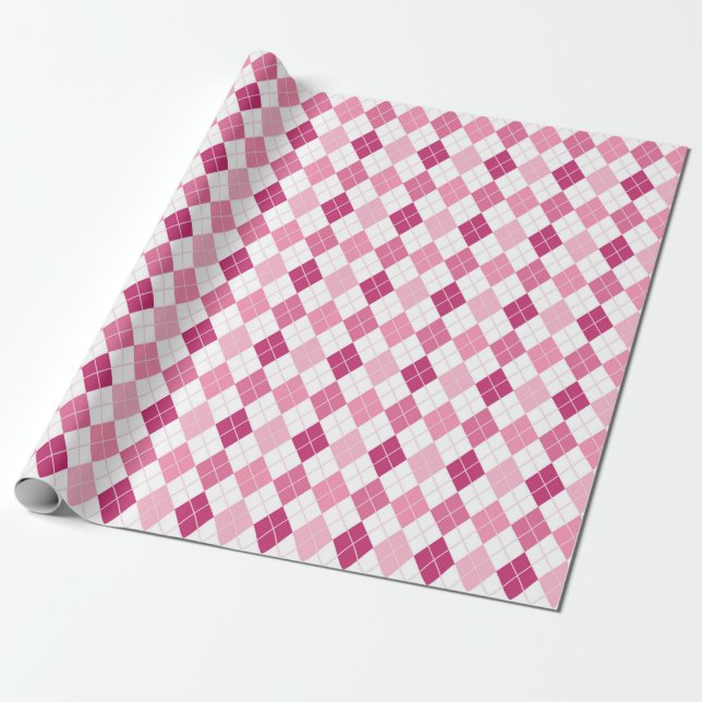 Elegant Argyle Pattern: Pink and Purple Delight Wrapping Paper (Unrolled)