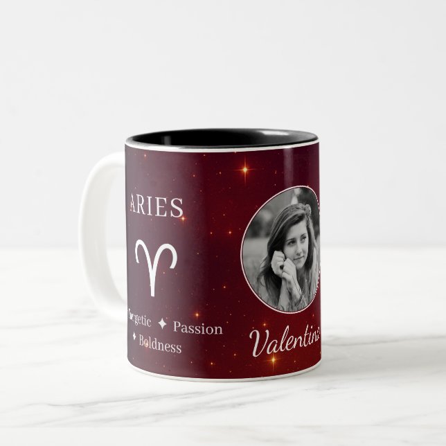 Elegant Aries Zodiac Symbol Traits Photo Mug (Front Left)