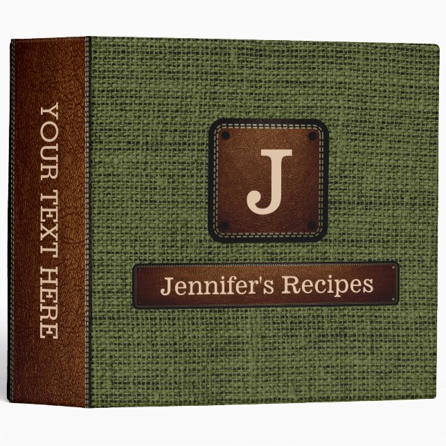 Elegant Army green Burlap Look 3 Ring Binder (Front/Spine)