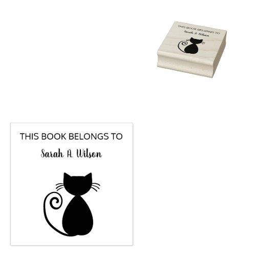 Elegant Art Cat Book Belongs Personalized Book Rubber Stamp