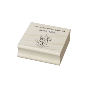 Elegant Art Cat Book Belongs Personalized Book Rubber Stamp