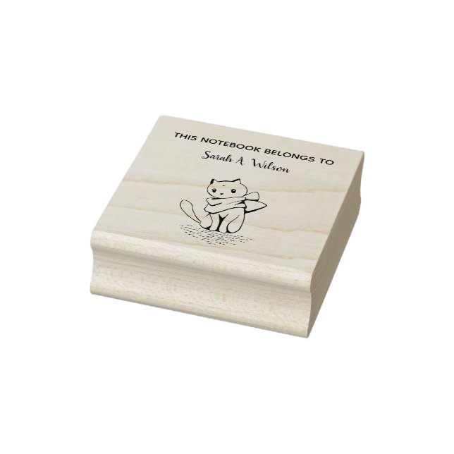 Elegant Art Cat Book Belongs Personalized Book Rubber Stamp (Stamp)