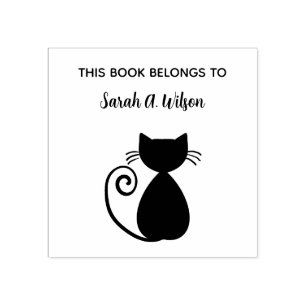 Elegant Art Cat Book Belongs Personalized Book Rubber Stamp