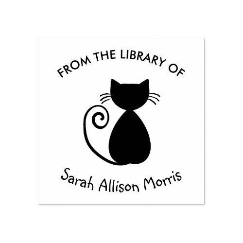 Elegant Art Cat From the Library Personalized  Rubber Stamp