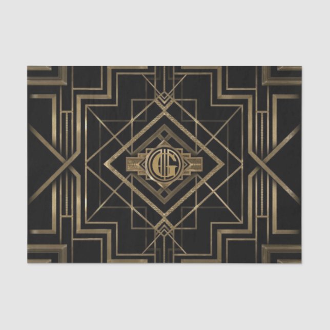 Elegant Art Deco 1920's Black & Gold Tissue Paper (Front)