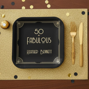 Elegant Art Deco 50 and Fabulous Birthday Paper Plates