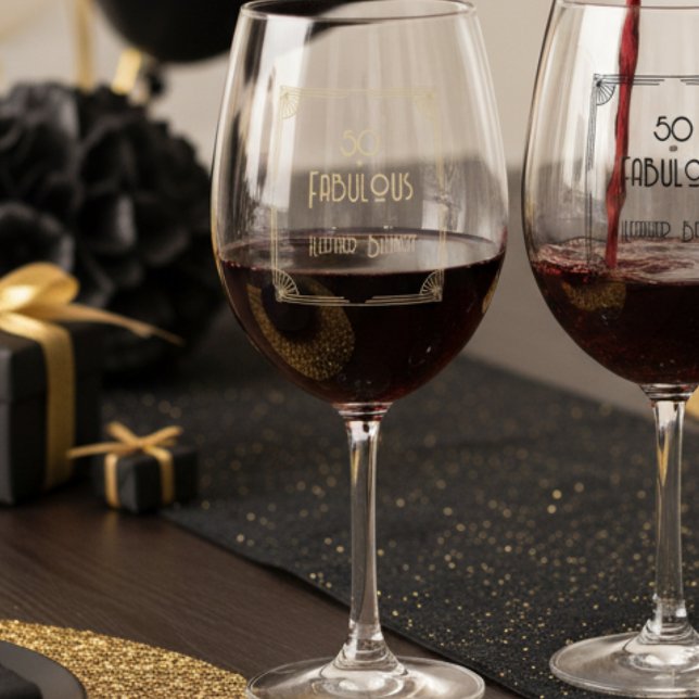 Elegant Art Deco 50 and Fabulous Birthday  Stemless Wine Glass (Creator Uploaded)