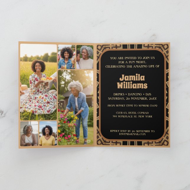 Elegant Art Deco 60th Birthday Party Six Photos Invitation (Inside)