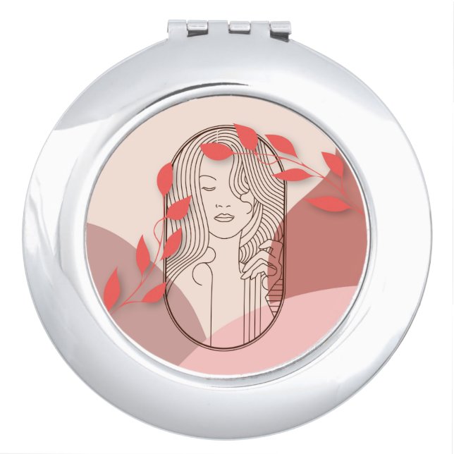 Elegant Art Deco Abstract Shapes Girls Face Leaves Compact Mirror (Front)