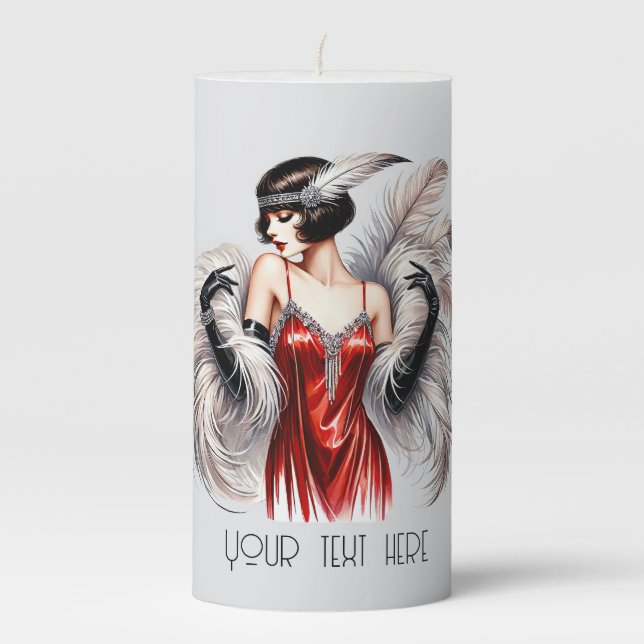 Elegant Art deco add text lady Pillar Candle (Front)