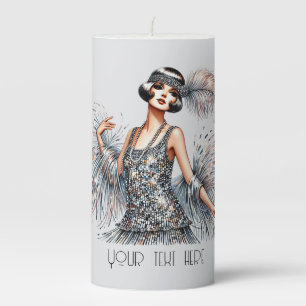 Elegant Art deco add text lady  Pillar Candle